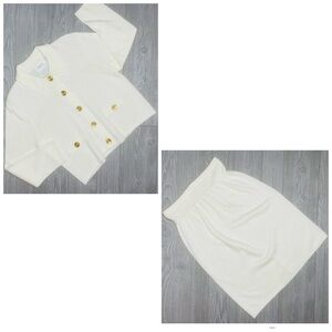 Vintage Laura alzia petit two piece skirt suit jacket sweater outfit 14 cream